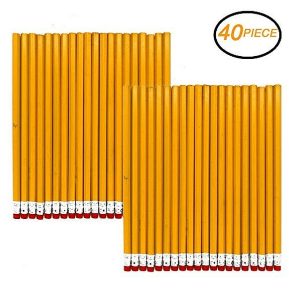 Emraw No 2 HB Wood Cased Yellow Pencils W/Eraser Top - 40pk Unsharpened Pencil