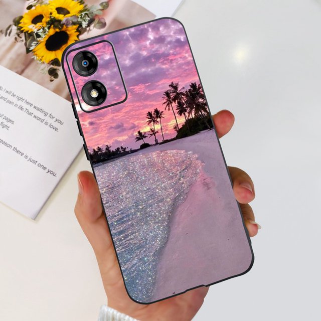 Motorola Moto E13 E32 E32S Moda Flor Gato Patrón Teléfono Carcasa MotoE13 4G E32 32S Funda Blanda De Silicona Negra Gao Jiahui unisex