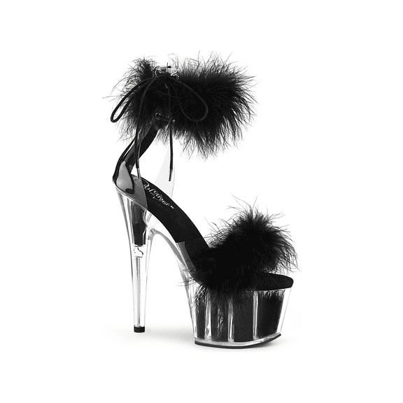 ADORE-724F, 7" Heel 2 3/4" Platform Marabou Fur Ankle Cuff Sandal Back Zip