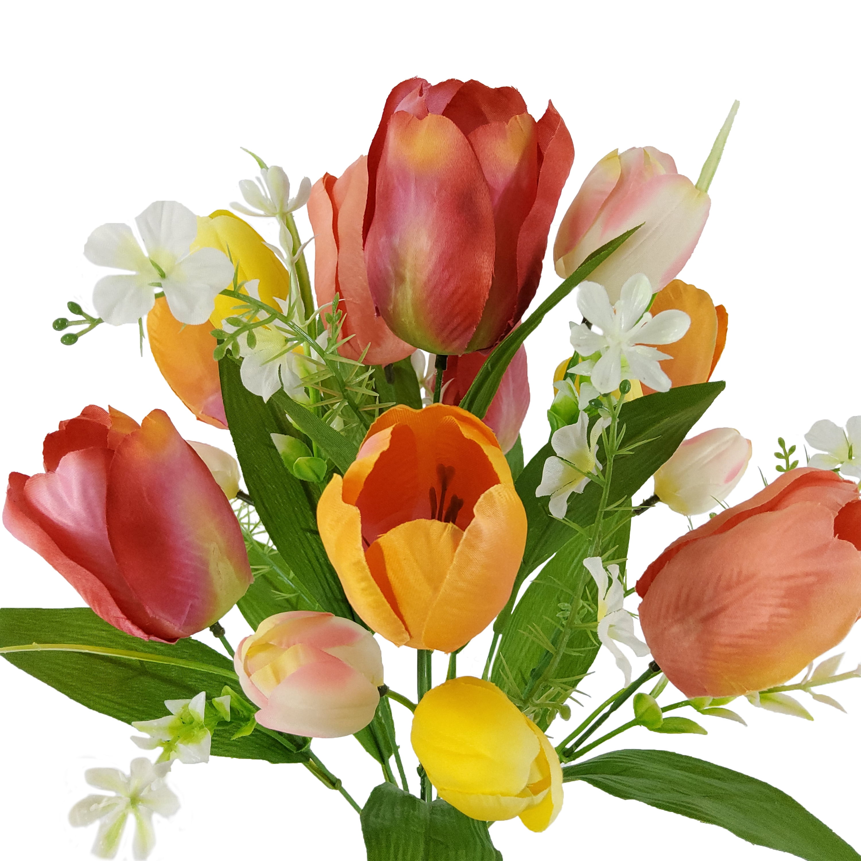 Mainstays 18in Indoor Artificial Red Orange Tulip Bush, Red Color.