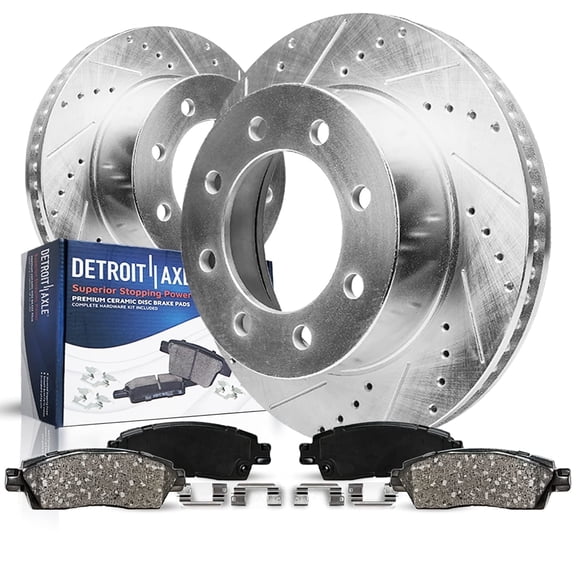 Detroit Axle - Front Brake Kit for GMC Chevy Silverado Sierra Express Savana Yukon XL 2500 HD 3500 Hummer H2 DeVille Drilled & Slotted Brake Rotors Ceramic Brake Pads
