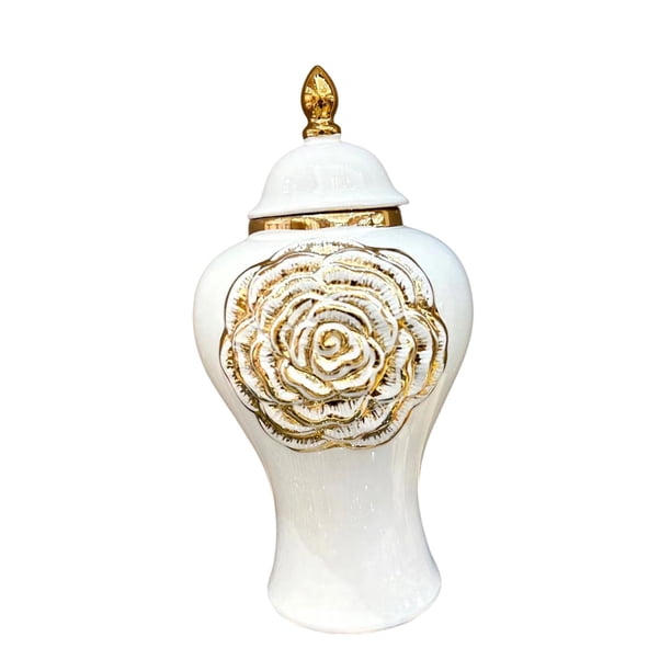 Jarrón de cerámica, tarro de almacenamiento con tapa, tarro de de estilo europeo, versátil para bodas, fiestas, decoración de hogar y oficina, Talla S Soledad tarro de jengibre