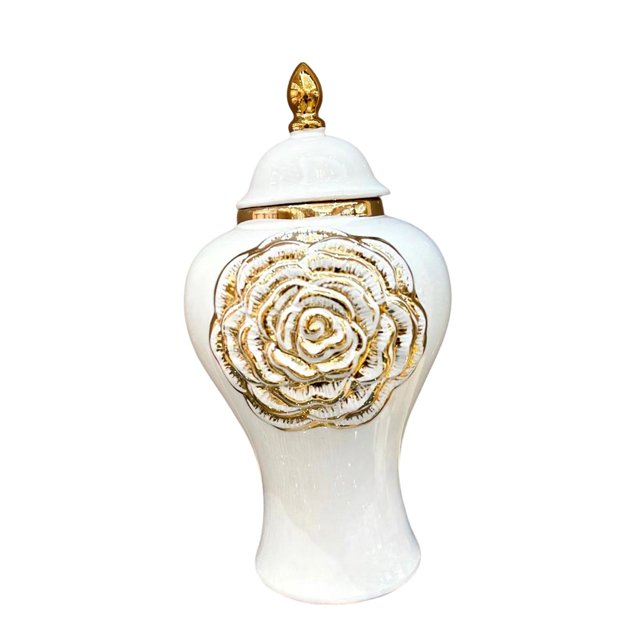 Abbracc Ceramic Vase Storage Jar with Lid Delicate Temple Jar Fine Workmanship Versatile Size S
