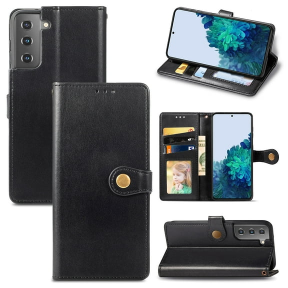 Wallet Case for Samsung S22 Magnetic Clasp Folio Kickstand Premium Leather Case with Hand Strap, [RFID Blocking] Credit Card Slots Shockproof TPU Inner Cover for Samsung Galaxy S22, Black