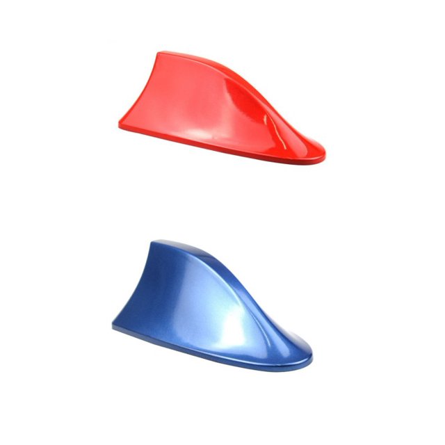 2 antenas universales para coche con forma de aleta de tiburón, antena de radio FM/AM con base adhesiva impermeable para auto SUV camión furgoneta (rojo+azul)