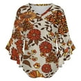 thumbnail image 5 of Retro 70S Boho Hippie Orange Flower Women's V-Neck Blouse With 3/4 Ruffled Bell Sleeves Casual Top Ladies Blouses, 5 of 7