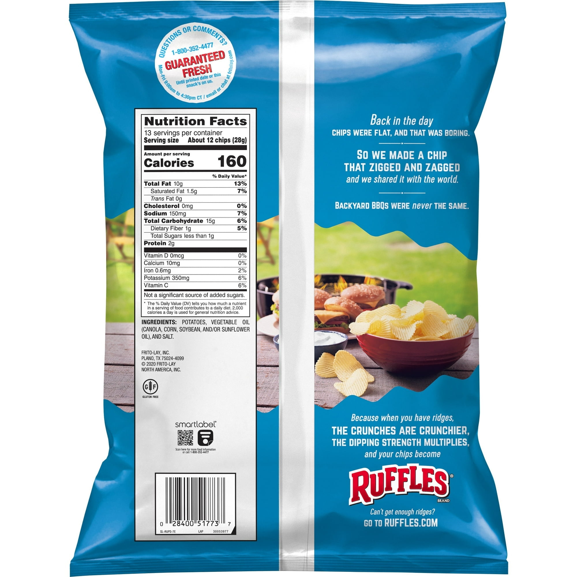 Ruffles Original Flavor Potato Snack Chips,Party Size, 13 Ounce Bag (Pack of 6)
