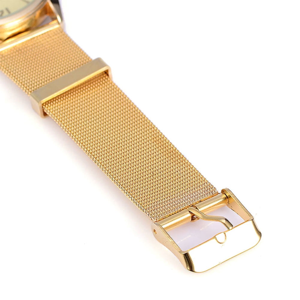 Women Watch Brand Golden Simple Ultra-thin strap Mesh Belt Crystal Quicksand Beads Quartz Luxury Band Creative Quartz Woman Bracelet Wristwatch (White Surface)
