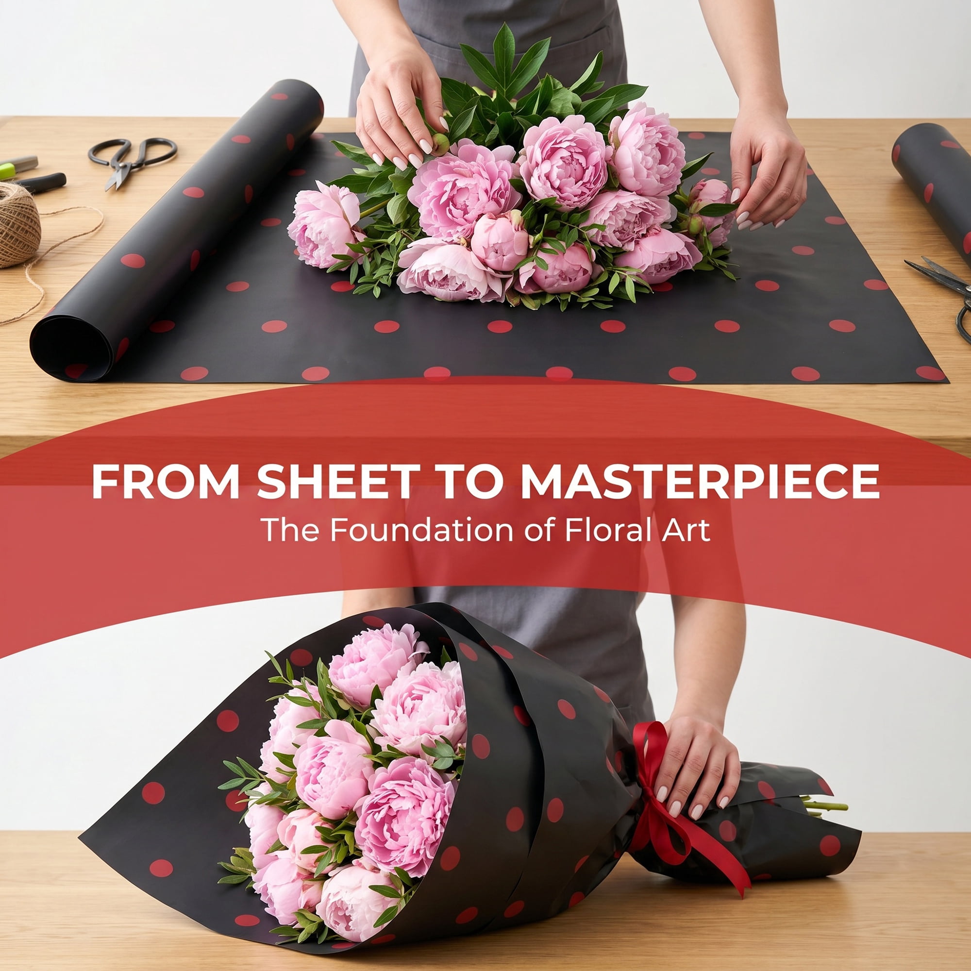 Unique Bargains 20Pcs Polka Dot Waterproof Gift Wrapping Paper Red Black 22.4" x 22.4"