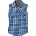 thumbnail image 1 of Ecko Unltd. Camisa a cuadros sin mangas tejida con 3 botones para hombre, azul, grande, 1 of 1