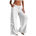 thumbnail image 2 of VBVC Women's Y2K Cotton-Linen Cargo Pants,Drawstring Wide Leg Trousers For Women,Ladies Summer Baggy Beach Sweatpants with Multi Pockets,White,S-2XL, 2 of 6