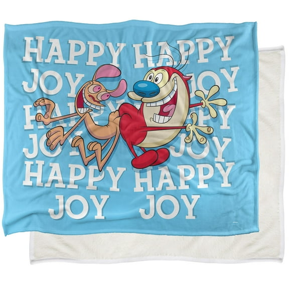 Ren and Stimpy Blanket, 50"x60" Happy Happy Joy Joy Silky Touch Sherpa Back Super Soft Throw Blanket
