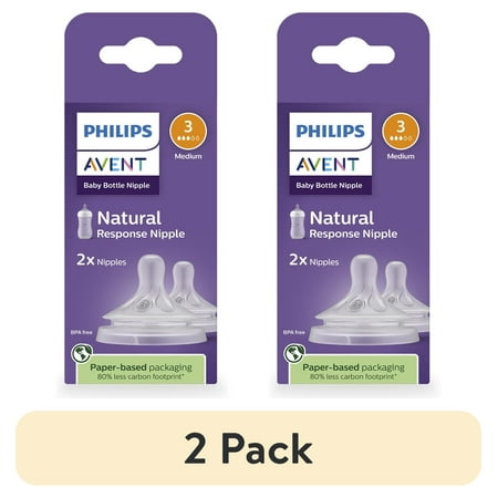 (2 pack) Philips Avent Natural Response Nipples, Medium Flow (Flow 3), 2-Pack, SCY963/02