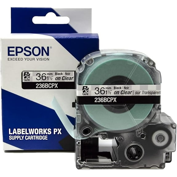 Epson LABELWORKS 236BCPX Tape Cartridge - 1-1/2" (36mm) x 30 ft Black on Clear