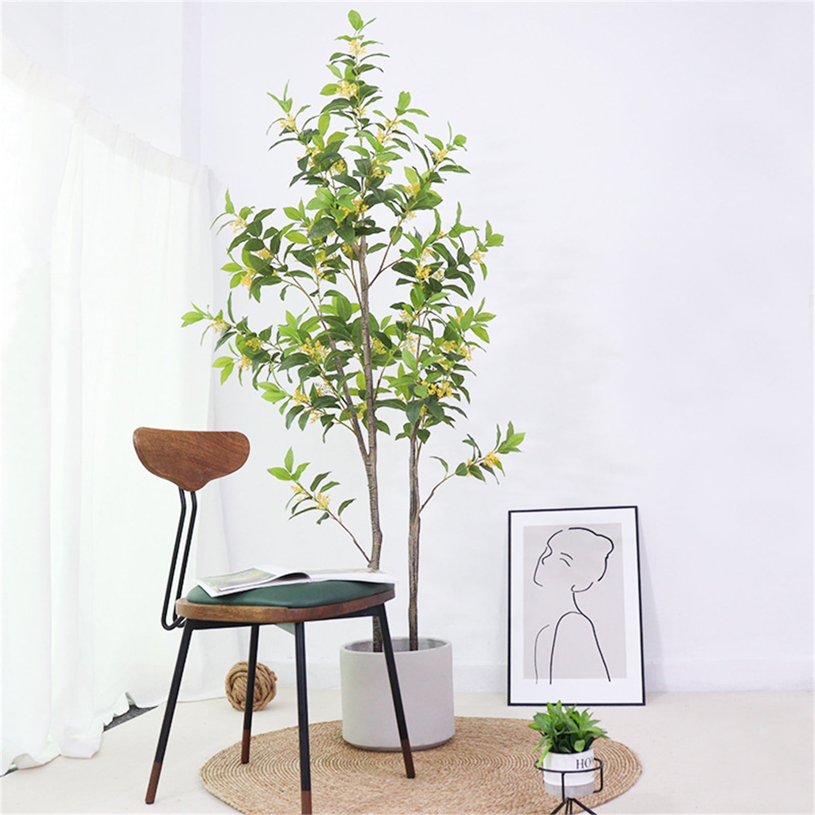 Artificial Osmanthus Tree Faux Plant Potted, Adjustable Branches, Realistic Fake Osmanthus Flowers Tree For Home Front Door Outdoor Indoor Decoration