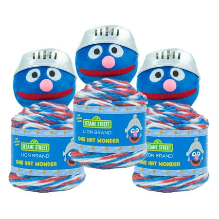 UPC: 0842093131014 | Lion Brand Yarn Sesame Street One Hat Wonder Super Grover Kids Hat Medium Polyester Multi-Color Yarn 3-Pack