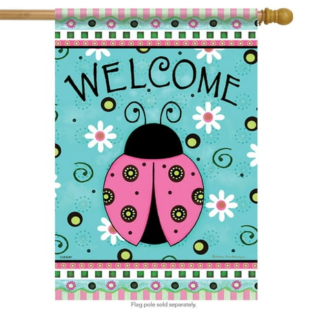 Left Side Banner - Pink Lady Summer House Flag ladybug Decorative Double Sided Mini Banner 28
