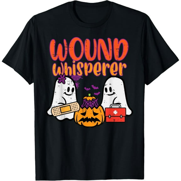 Ghost Nurse Wound Whisperer Halloween Nurse Fall Scrub Women T-Shirt