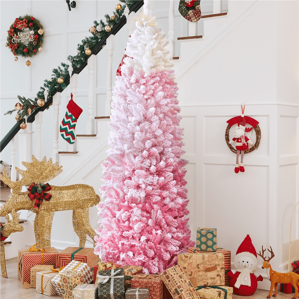 Renwick 7.5 Ft Artificial Christmas Tree with Foldable Stand, Pink Gradient