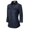 thumbnail image 3 of Made by Olivia Women's Roll up Sleeve Button Down Chambray Denim Shirt, 3 of 7