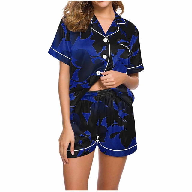 Conjunto de Verano para las Mujeres, Estampado Cuello de Manga Corta Y Pantalones Cortos, Moda Casual de Dos Piezas