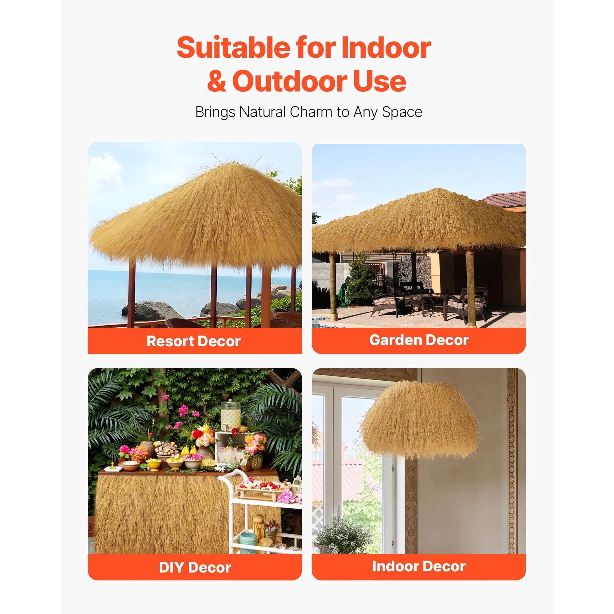 Artificial Thatch Roof Panels, Natural PE Material Waterproof and Windproof, 1.3 x 3.9 ft Thatch Grass for Garden, Patio, and Outdoor Decor