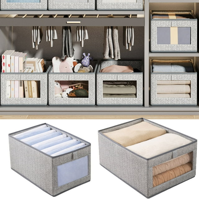Organizador plegable de ropa para la ropa con asa - Caja de almacenamiento de tela gris para la organización de armarios y cajones, 14,17x9,84x7,87 pulgadas, organizador de compartimento lavable