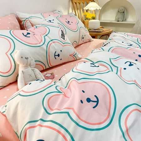 Weis Cute Bunny Comforter Cover White, Pink And White Duvet Cover Queen