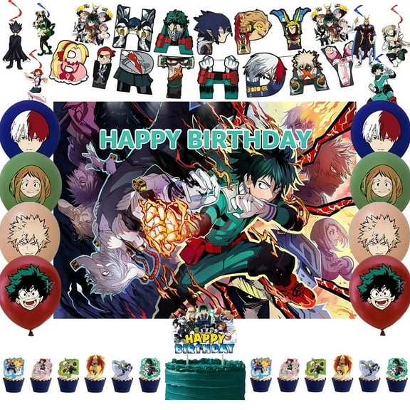 My Hero Academia Birthday Party Supplies, My Hero Academia Party Decoration Set - Birthday Decoration Banner Background and Balloon Cake Decoration and Other Party Supplies