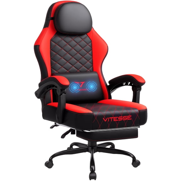 Bossin Gaming Chairs with Footrest, Massage Leather Game Chair for Adults, Big and Tall Gamer Chair with Headrest and Lumbar Support