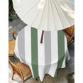 thumbnail image 3 of Outdoor Tablecloth with Umbrella Hole, Geometric Grey Spillproof Waterproof Outdoor Table Cover, Sage Green White Striped Minimalist Patio Tablecloths for Party/Garden/Picnic, Round 60 inch, 3 of 9