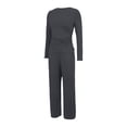 thumbnail image 4 of CPNG Girls Casual Outfit Set Solid Color Crewneck Long Sleeve Crop Tops and Matching Straight Leg Pants 2 Piece Set, 4 of 5