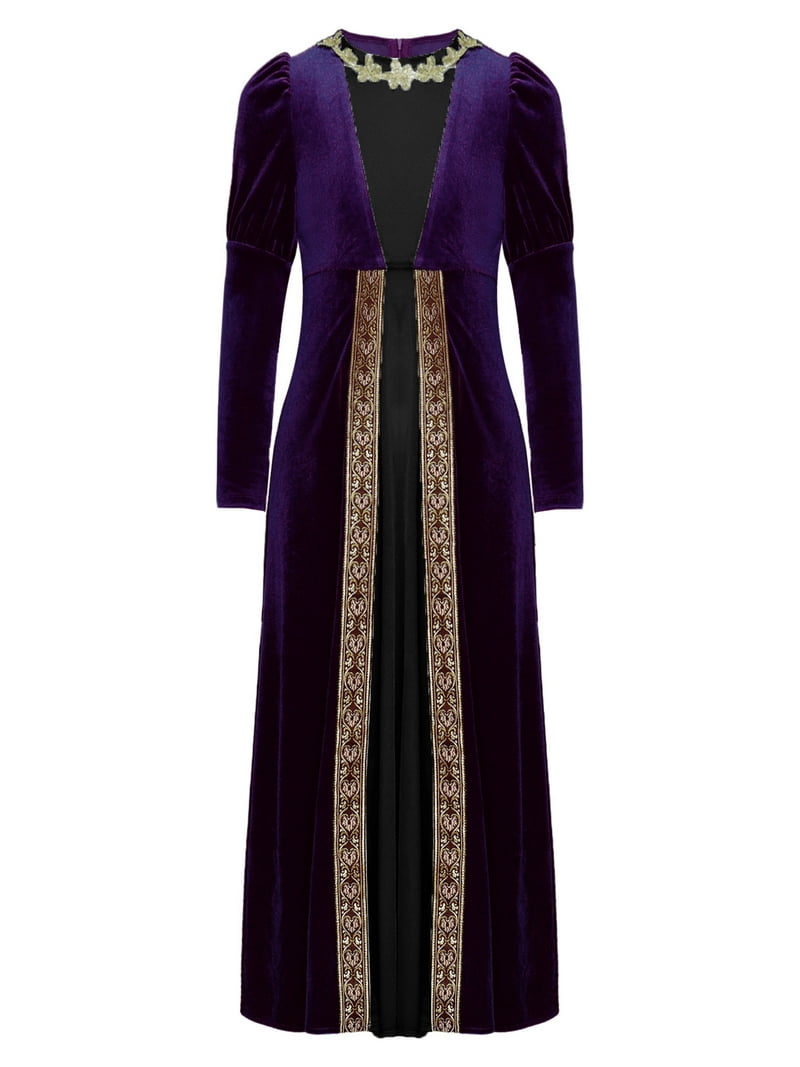 purple velvet goth dress Halloween Women's Gothic Dress Purple Lace Gothic Velour Tunic High Low Hemlibe Dress