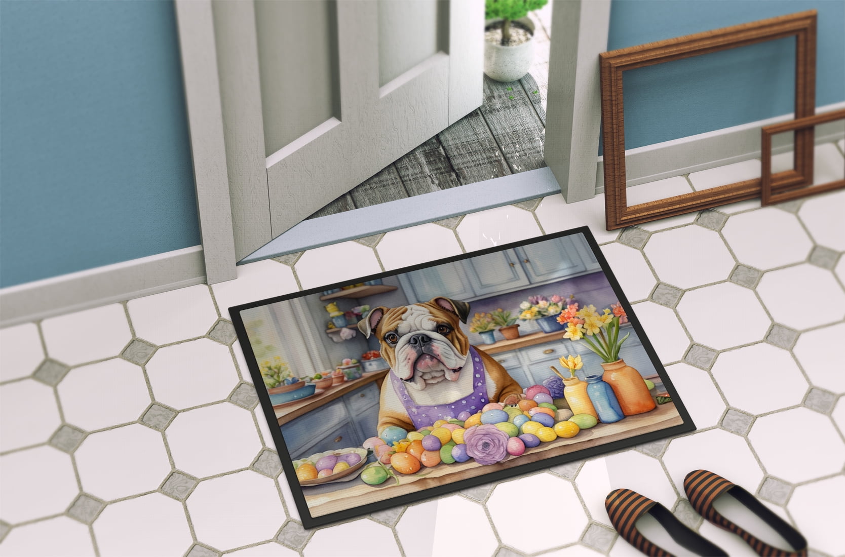 Decorating Easter Yorkshire Terrier Doormat
