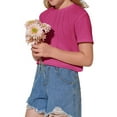 thumbnail image 3 of Girls Summer Short Sleeved Pleated T Shirts Kids Children Solid Color Casual Tops, 3 of 6
