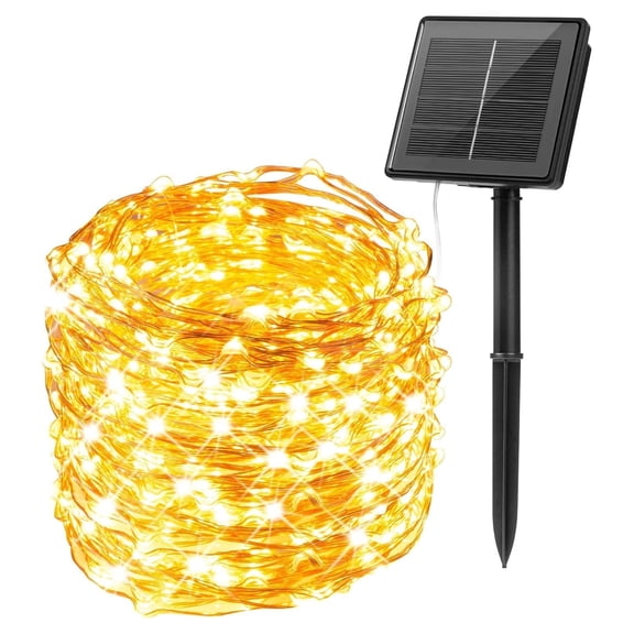Solar Fairy Lights,33Ft 100 LED Solar String Lights Outdoor, IP65 Waterproof Patio Lights with 8 Modes for Tree Patio Christmas Party Wedding Decor (Warm White)