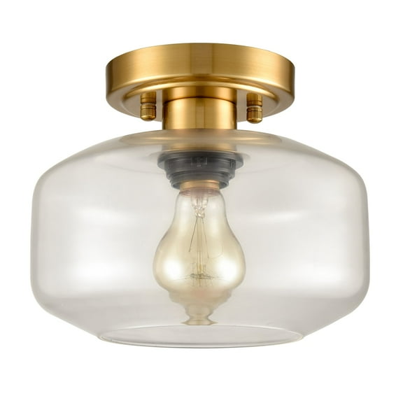 Claxy 8.7" Gold Semi Flush Mount Ceiling Light with Clear Glass Shade