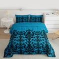 thumbnail image 2 of Manfei Retro Damask Print Bedding Comforter Set,Vintage Baroque Flower Twin Comforter Sets,Cyan Black Bedding Set For Men Women,Ultra Soft Home Decor Reversible,2pcs, 2 of 8