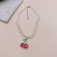 thumbnail image 4 of Necvior Sweet Cherry Strawberry Necklace Double Layer Pearl Choker Simple Clavicle Chain, 4 of 15