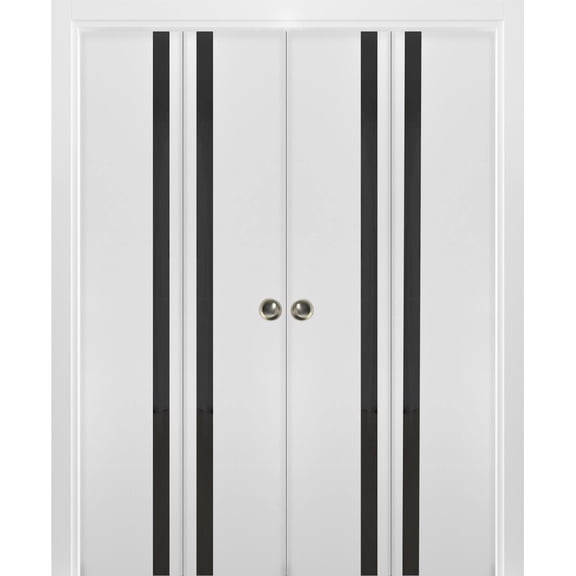 Sliding Closet Double Bi-fold Doors | Planum 0040 White Silk with Black Glass