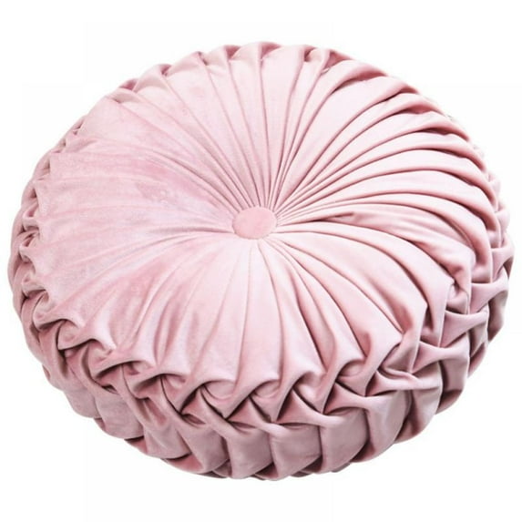 Round Throws Pillow Handmade Solid Color Pleated Round Pillow Velvet Pumpkin Throw Pillows Decorative for Bed Living Room Sofa Couch