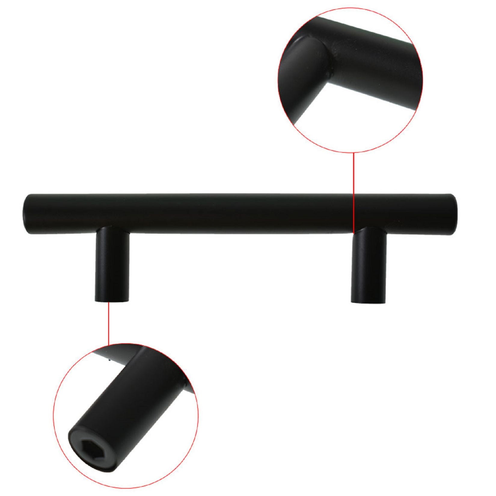 50 Pack Kitchen Handles Black Stainless Steel T Bar Pulls
