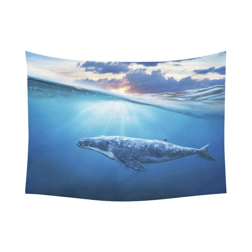 GCKG Whale Tapestry Horizontal Wall Hanging Whale in the Blue Ocean
