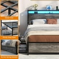 thumbnail image 6 of Homieasy Full Size Bed Frame with Charging Station and LED Lights, Industrial Platform Bed with Headboard and 4 Storage Drawers, Steel Slat Support, No Box Spring Needed, Easy Assembly, Black Oak, 6 of 8