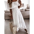 thumbnail image 3 of Women's Eyelet Ruffled Hem Off-Shoulder Dress with Lace Detailing and Slit Slight Stretch 100% Polyester Fabric, 3 of 9