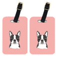 thumbnail image 1 of Pair Of Checkerboard Pink Boston Terrier Luggage Tags, 1 of 1