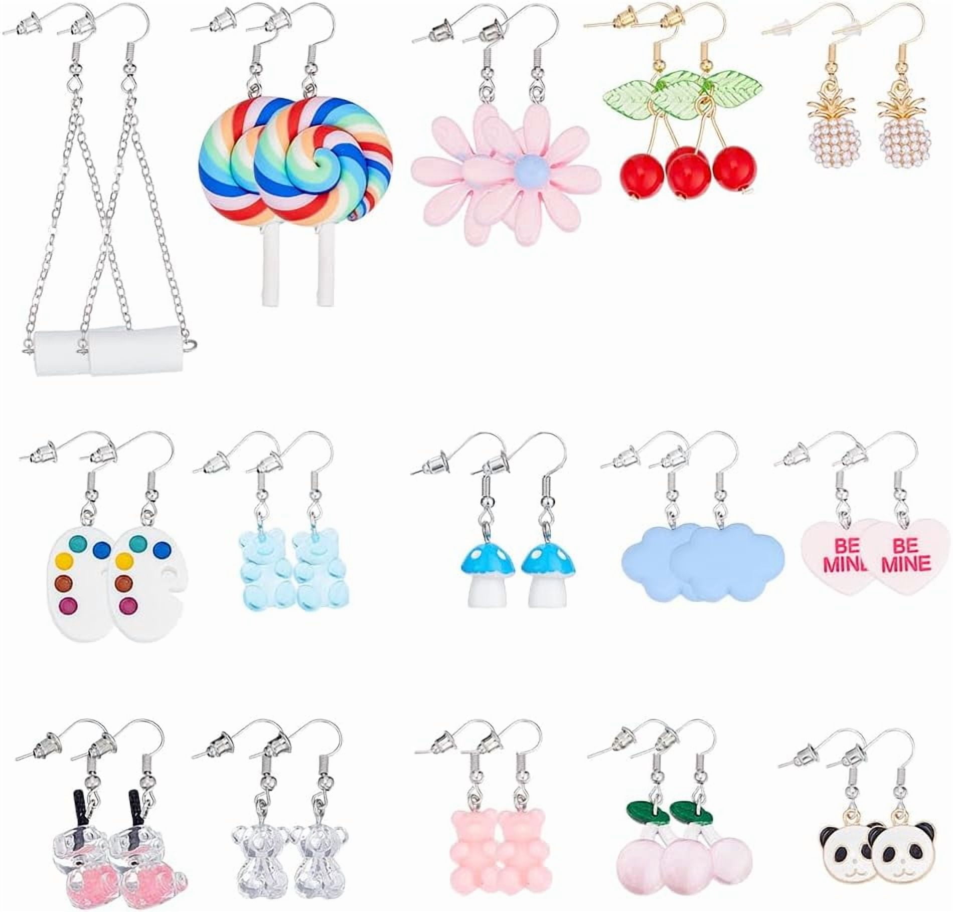 Colorful Acrylic Earing Hooks Cute Summer Earrings Lollipop Flower Ear for Women Funny Drop Dangle Earring Blue Bear Cloud Ears Hooks for Women Summer Gifts Colorful