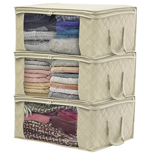 Bedding and More Cabinets Bedrooms Magicfly 3 Pack Storage Bag Foldable Storage Bag Large Clear Window and Carry Handles Organiser Storage Container for Blankets