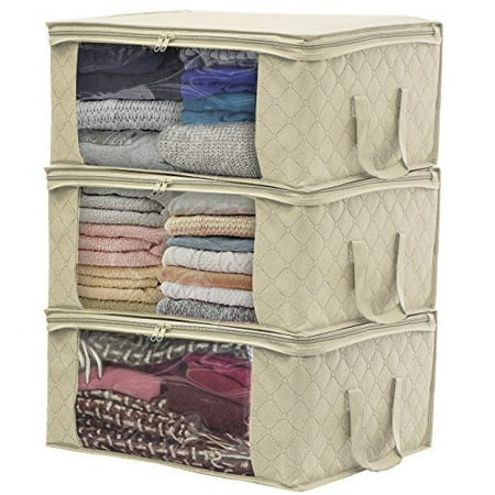 Sorbus Foldable Storage Bag Organizers, Large Clear Window & Carry Handles, Great for Clothes, Blankets, Closets, Bedrooms, and more (3