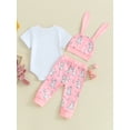 thumbnail image 5 of Yunliwuli Baby Girls Easter Pants Sets Short Sleeve Letter Print Romper Bunny Print Pants Hat Sets, 5 of 10